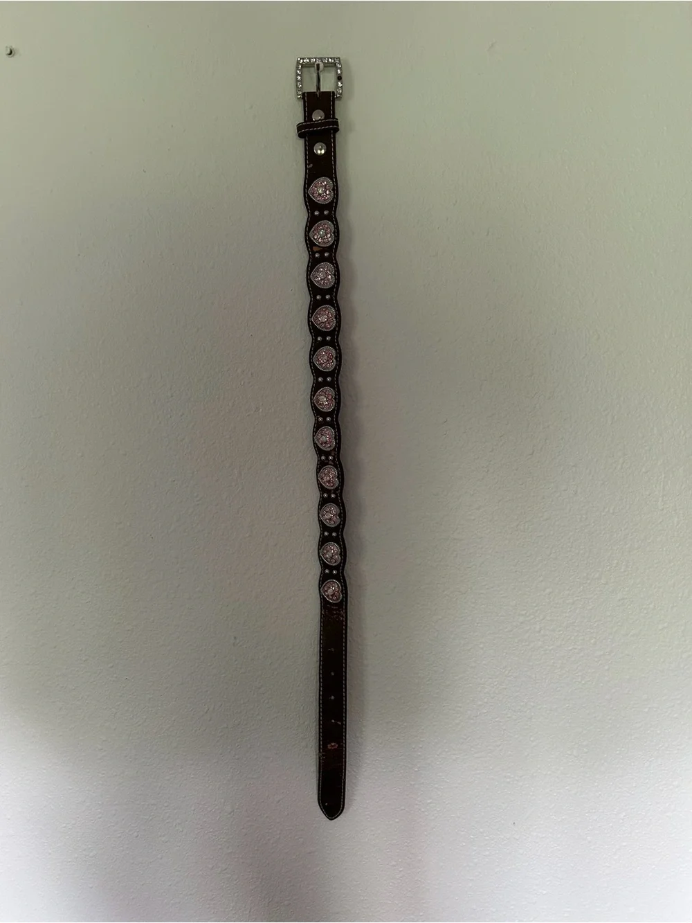 Nocona Brown Leather Kids Belt with Pink Crystal Accents